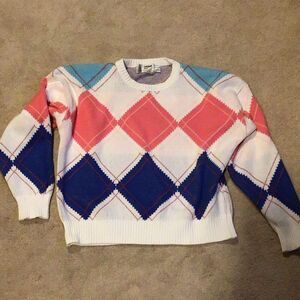 Vintage London Fog Argyle Sporty Sweater - Pink, Blue, White